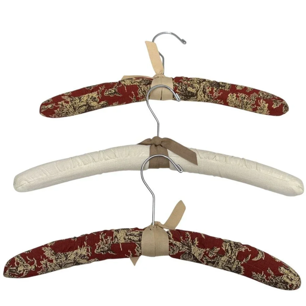 French Country Padded Hangers Set of 3 Red Toile Fabric